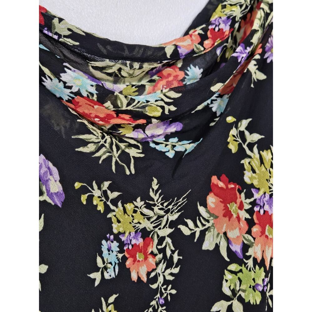 VINTAGE Y2K JONES NEW YORK Dark Floral Tie Cap Sleeve Chiffon Midi Dress Size 4 - Picture 7 of 9